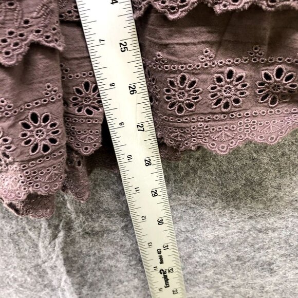 Yiyi Boho Peasant Tunic Top Crochet Hem Button Front Pleated Womens M - Picture 12 of 12